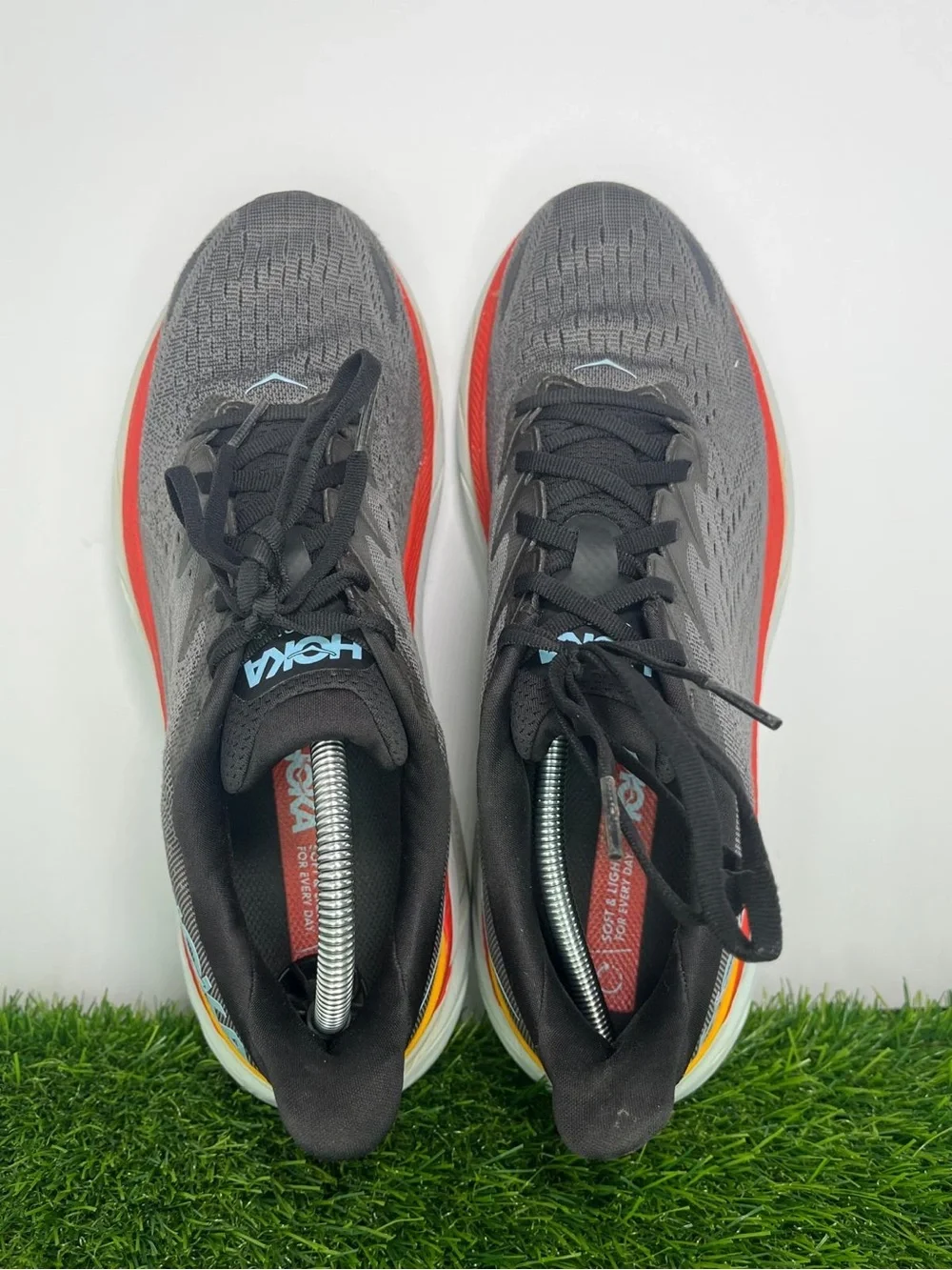HOKA One One Clifton 8 Men’s 10D Gray Red Running Shoes 1119393 - Picture 5 of 9